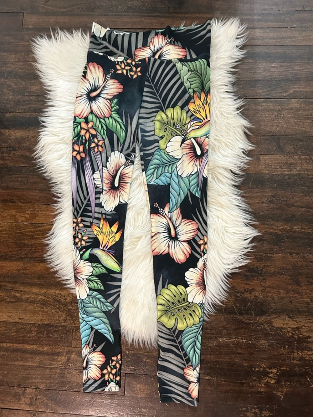 Eaglerock WERKSHOP tropical hibiscus athleisure leggings size large floral